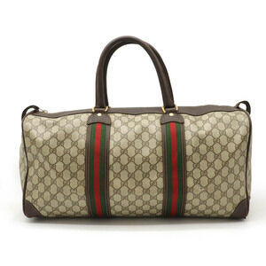 Gucci GG Plus Sherry Boston Bag Handbag Travel Beige Brown Cream